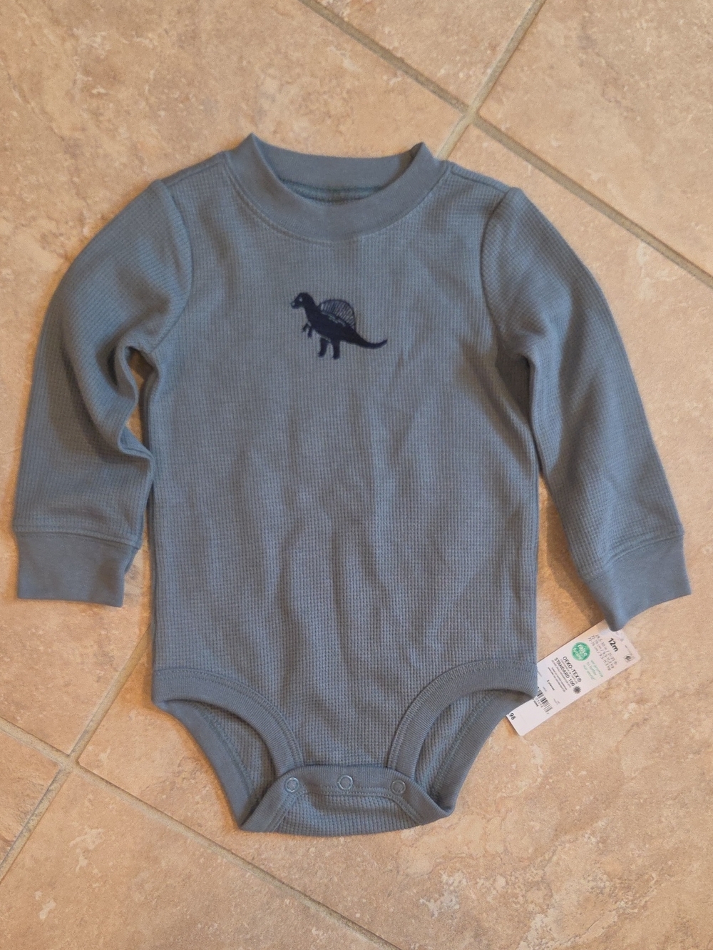 Carter's Blue Long-Sleeve Waffle Bodysuit with Navy Dino